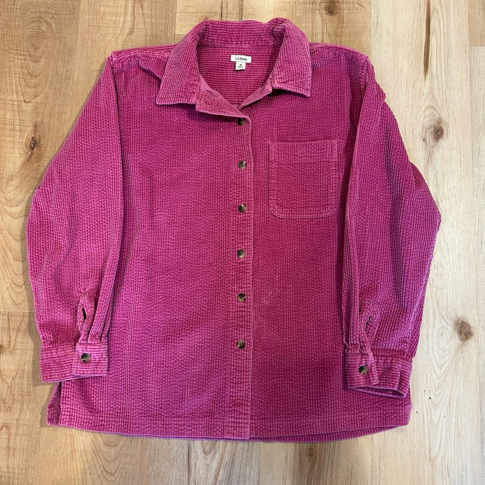 L.L. Bean Corduroy Button Jacket Pink Women's M Reg Shacket Preppy